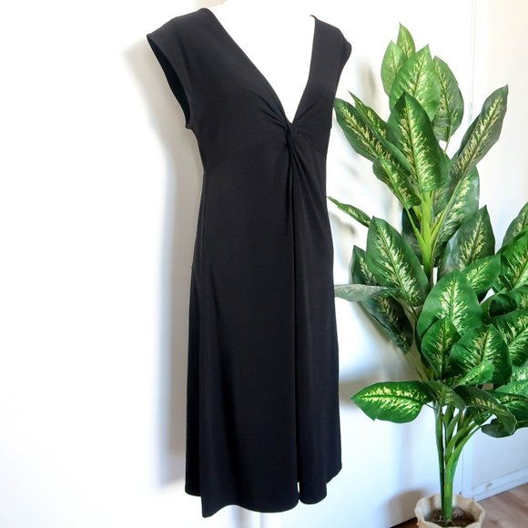 Free People Black Sleeveless V-neck Knot Front Stretch Midi Shift Dress Large L - Picture 1 of 7